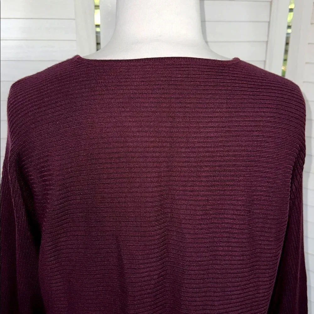 Chico's Sweater Size 2 (12) Burgundy Ribbed Chevron Dolman Sleeve